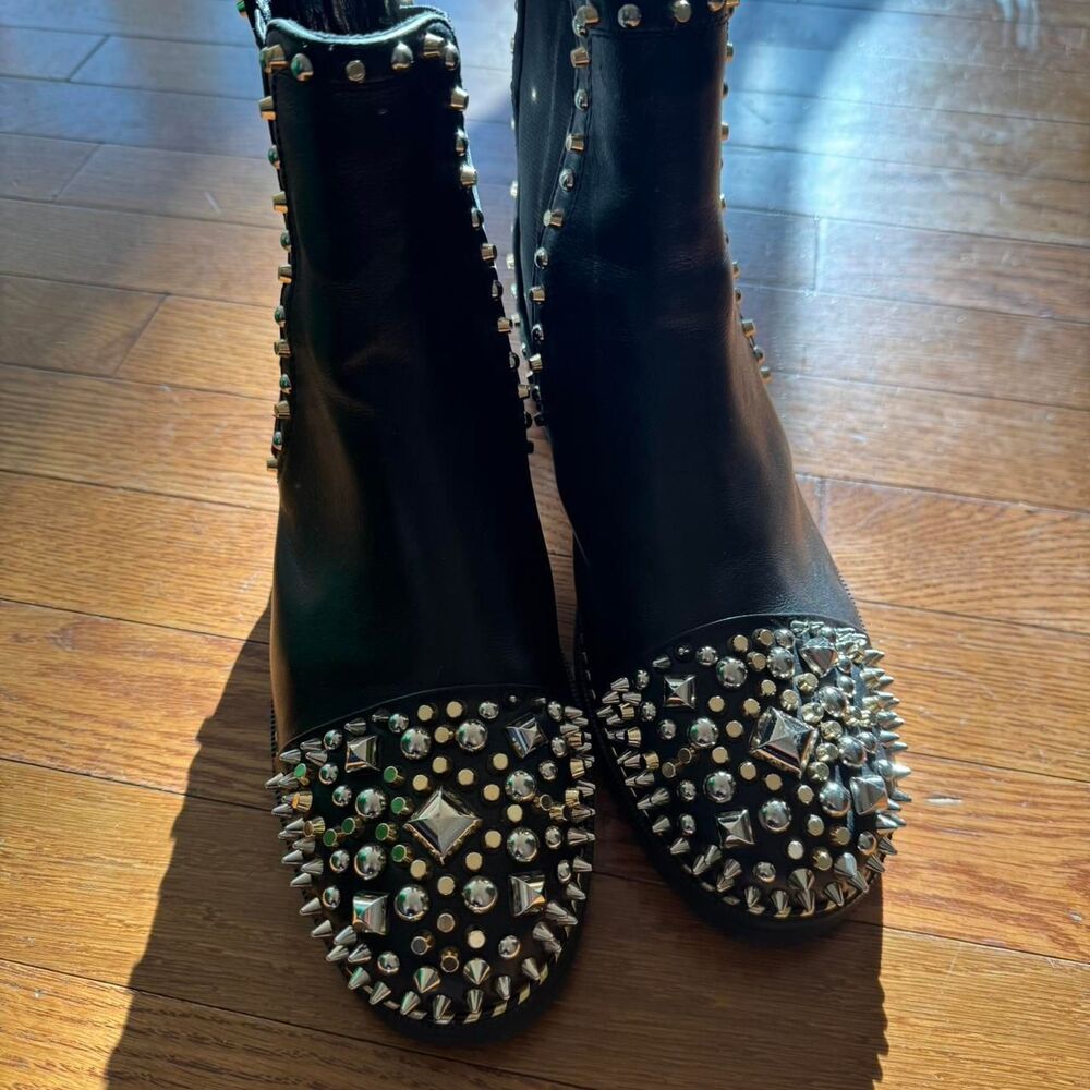 Christian Louboutin Black Leather Studded Chelsea Booties - Picture 5 of 8